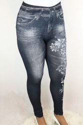 Virágos-gyöngyös farmerhatású leggings vékony S/L ,XL/XXL kék és fekete