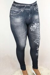 Virágos-gyöngyös farmerhatású leggings vékony S/L ,XL/XXL kék és fekete