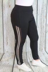 Oldalt csíkos,neccbetétes sportos leggings M/L és XL/XXL-ezüst csíkkal