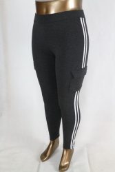 Oldaltzsebes csíkos leggings 3XL/4XL és 5XL/6XL fekete és sötétszürke