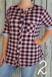 Elöl végig gombos csinos hosszított kockás felső  -- XL, 2XL