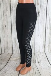 Melegen bélelt fekete leggings oldalt köves díszítéssel M/L és xL/XXL