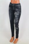   Virágos farmerhatású bélelt leggings M/L és xL/XXL fekete és kék