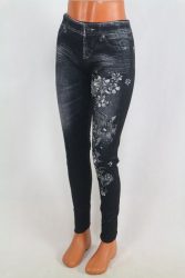 Virágos farmerhatású bélelt leggings M/L és xL/XXL fekete és kék