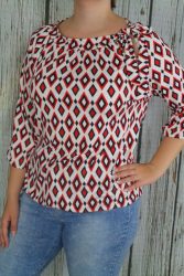 Csinos mintás lezser felső,nyakánál megkötős díszítéssel XL, 2XL ,3XL ,4XL