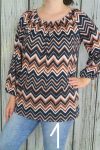 Vállrahúzható cikkcakk mintás lenge felső S/M és L/XL