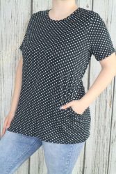 Pöttyös zsebes tunika XL, 2XL, 3XL,4XL,5XL,6XL -fekete  alapon