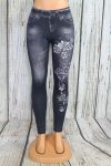   Virágos-gyöngyös farmerhatású leggings vékony S/L ,XL/XXL kék és fekete
