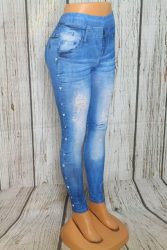 Farmerhatású vékony leggings gyömgyös díszítéssel M/XL