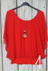 Nagyon csinos dupla hatású -muszlin felső + nyaklánc - 7 színben