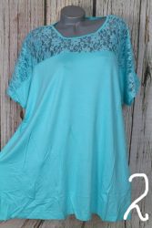 Csipkebetétes színes moletti felső,tunika  -10 színben  - mellb. 142 cm