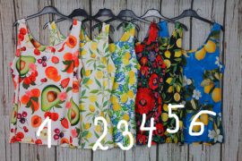 Gyümölcsös -virágos ujjatlan bordázott felső - több színben