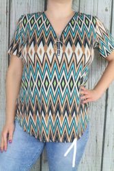 Csinos színes mintás felső cipzáros díszítéssel L/XL, 2XL/3XL, 4XL/5XL